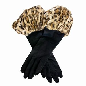 Vintage Early 90s Norma Kamali Faux Leopard Fur Cuff Gloves Retro Glam Rare